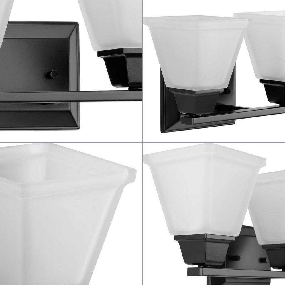 Matte Black 2-Light Bath Vanity Fixture with Etched Glass Shades