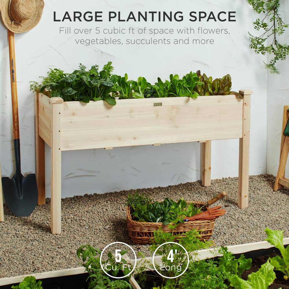 Natural Fir Wood Elevated Garden Planter with Liner, 48"