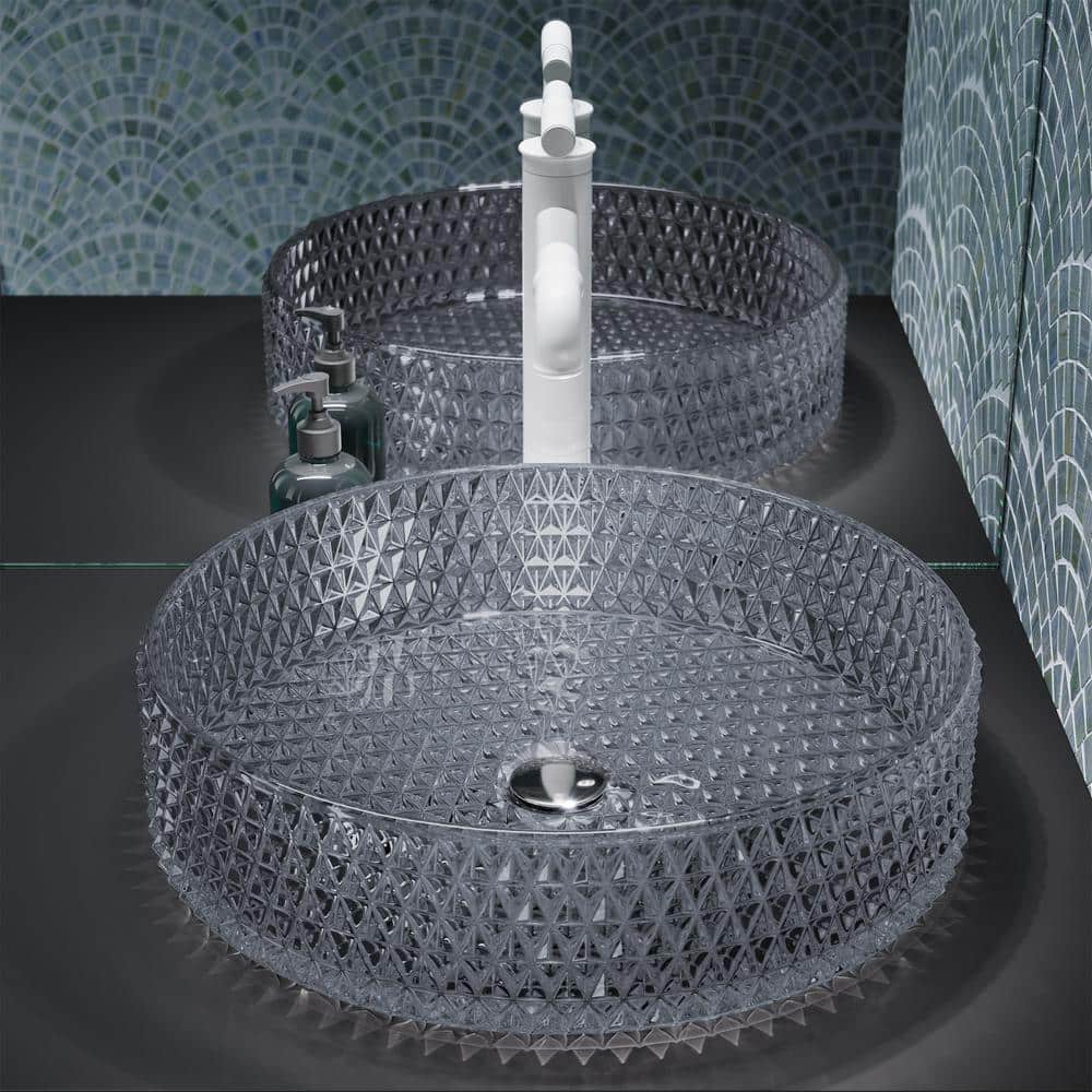 Caché 15.75" Round Black Textured Glass Vessel Sink