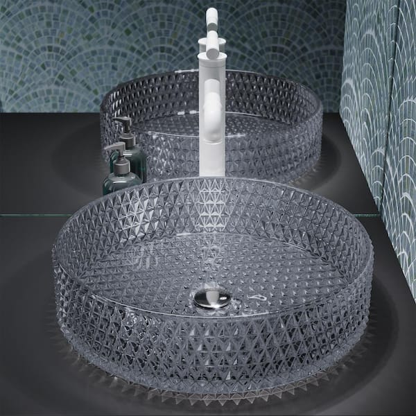 Swiss Madison Cache 15.75 in. Round Glass Vessel Sink in Black