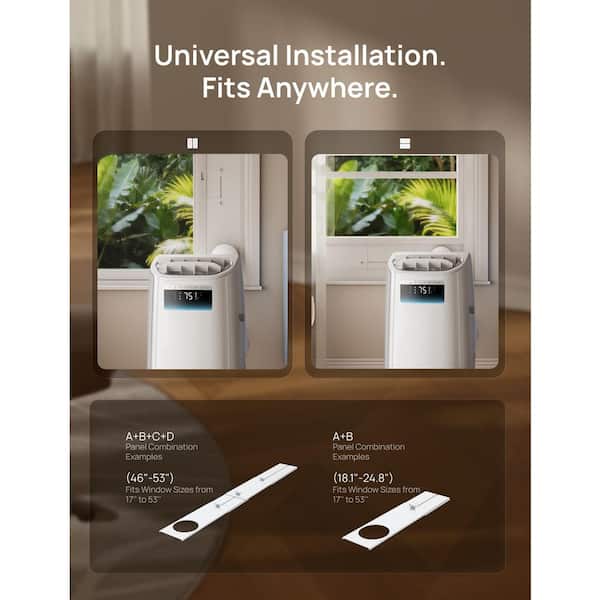 8,000 BTU Smart Portable AC Unit with Drainage-Free Cooling, 46 dB, Quiet 300 sq.ft. with Fan and Dehumidifier in White