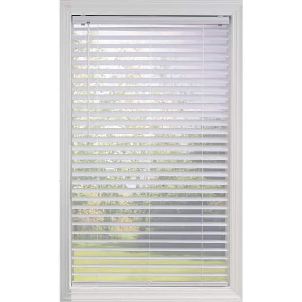 Perfect Lift Window Treatment White Cordless Room Darkening Premium Vinyl Blinds with 2 in. Slats - 38.5 in. W x 64 in. L