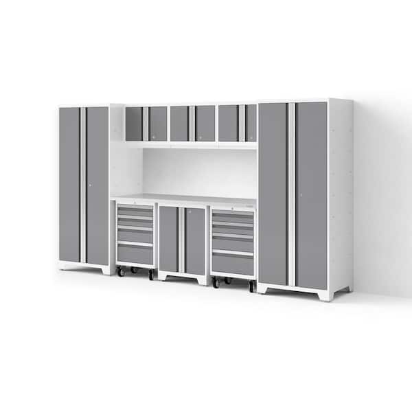 Bold Series XL 132 in. W x 76.75 in. H x 24 in. D 24-Gauge Steel Garage Cabinet Set in Platinum (9-Piece)
