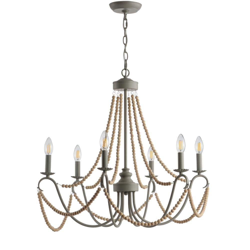 Rustica 27" Gray Metal and Wood Bead Chandelier