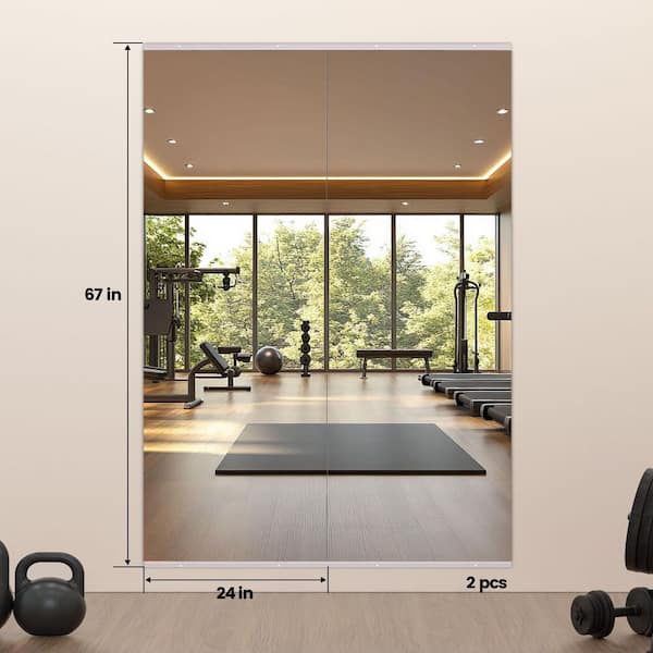67 in. W x 24 in. H 2 pieces Rectangle Frameless Tempered Glass Full Length Wall Mirror Dance Studio Gym Yoga Mirror