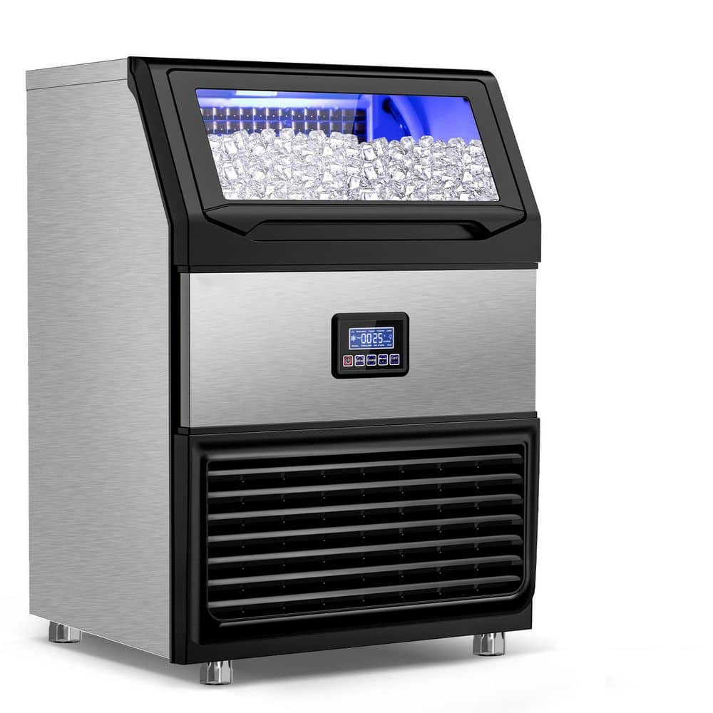 24.4 in. 450 lb. /Day Freestanding Icemaker in Stainless Steel w/Full-Size Cube Production for Homebar and Entertainment