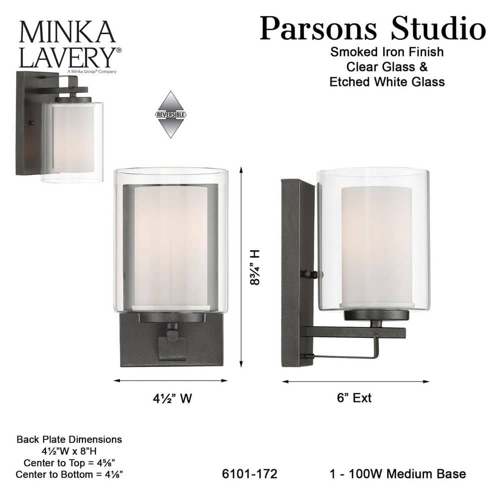 Smoked Iron Cylinder Outdoor Wall Sconce with Etched Glass