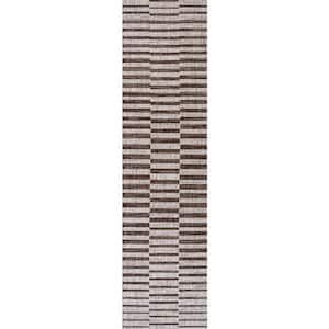 Sukie Beige/Brown 2 ft. x 10 ft. Modern Offset Stripe Indoor/Outdoor Area Rug