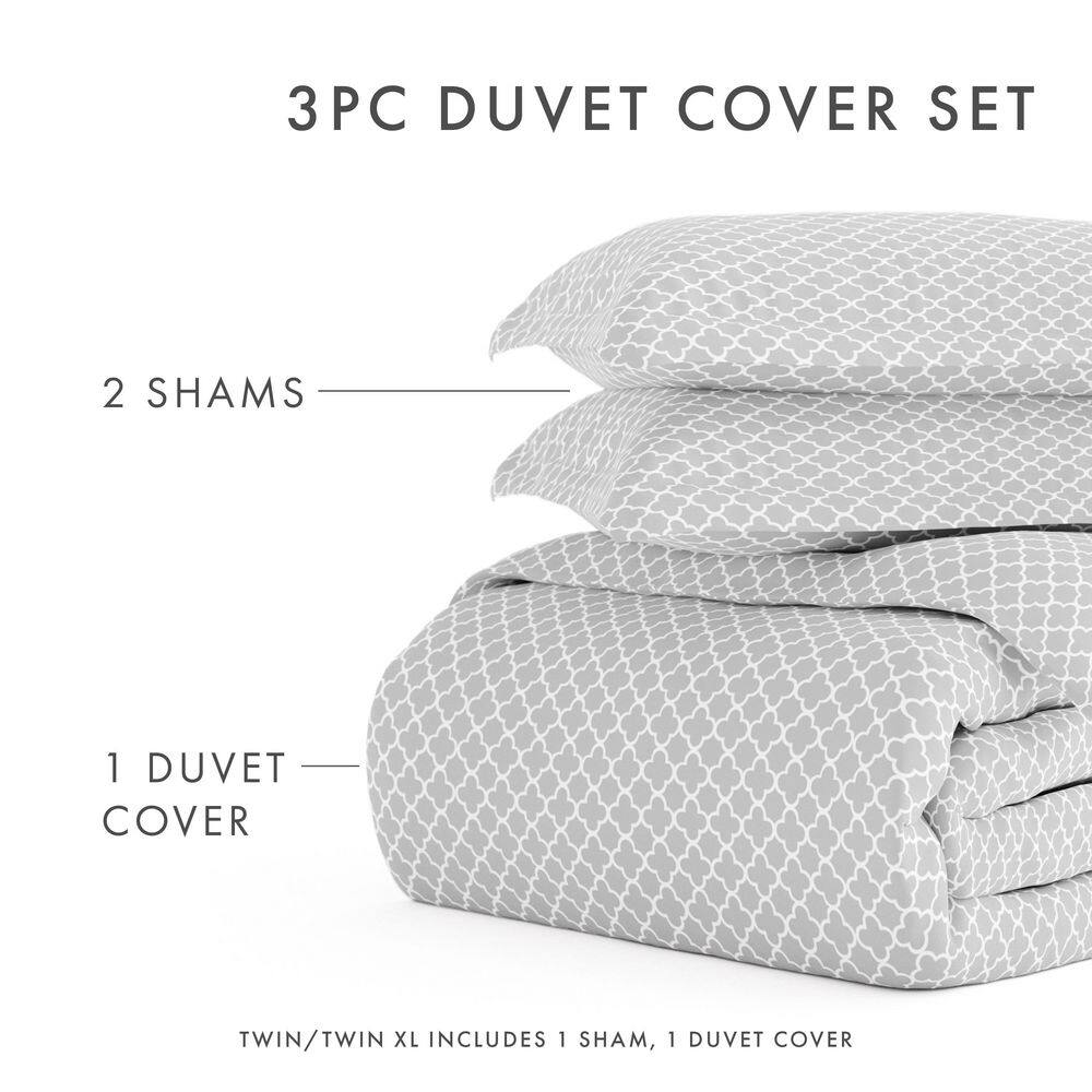 Gray Geometric Pattern Queen Duvet Cover Set with Shams