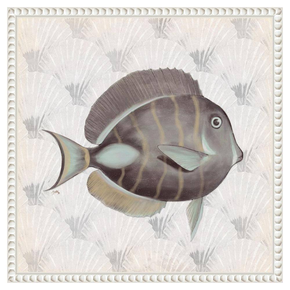 Neutral Vintage Fish Canvas Wall Art with Beaded Frame