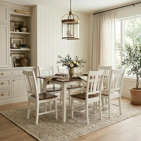 Aurora 7-Piece Rectangular Hickory/Shell Solid Wood Extendable Top Dining Room Set Seats 4