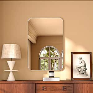 24 in. W x 36 in. H Rectangular Aluminum Framed Modern Silver Rounded Wall Mirror