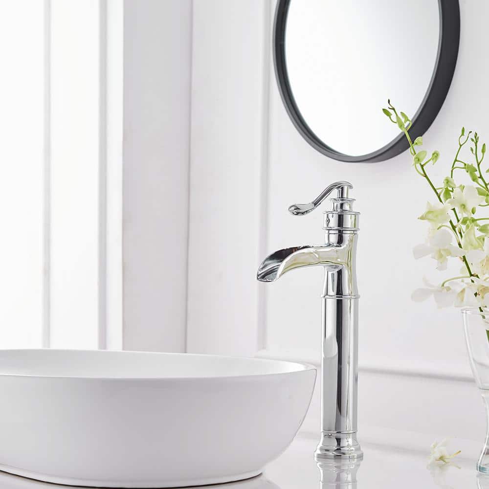 Polished Chrome Tall Waterfall Vessel Sink Faucet with Lever Handle