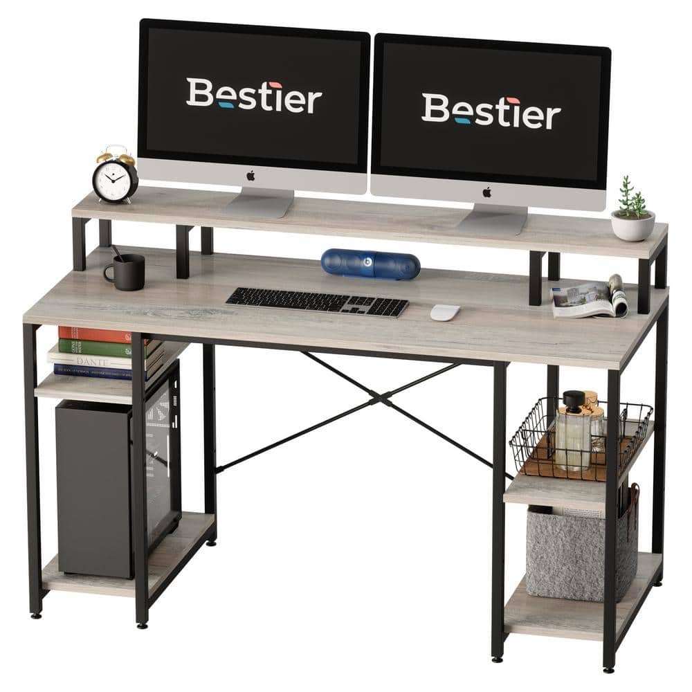 Bestier Computer Desk with Storage Shelves - 55 Inch Home Office Desks with  Reve