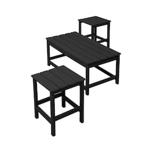 Laguna 3-Piece Black Poly Plastic Outdoor Patio UV Resistant  Coffee and Side Table Set