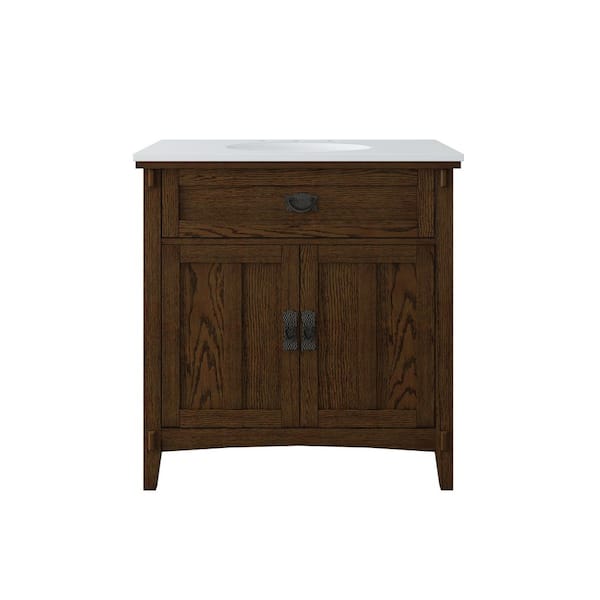 Artisan 33 in. Single Sink Dark Oak Bath Vanity with White Marble Top (Assembled)
