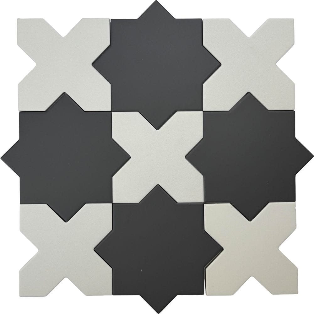 Seville 6.6 in. x 11.32 in Graphite Black Star Pure White Cross Porcelain Wall Floor Tile (10.62 sq. ft./case) 68-Pack price history on PriceWatchPro