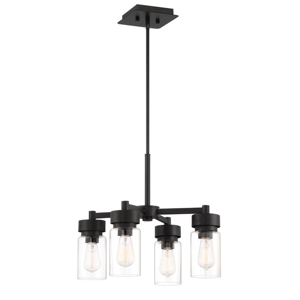 Midnight Black Steel 4-Light Outdoor Chandelier with Clear Glass