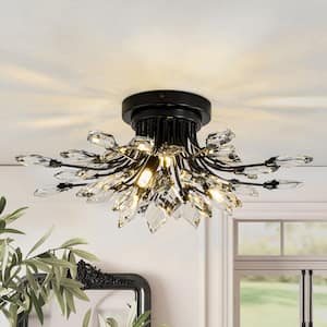 Esther 4-Light 21.3-in Black Crystal Semi-Flush Mount Light