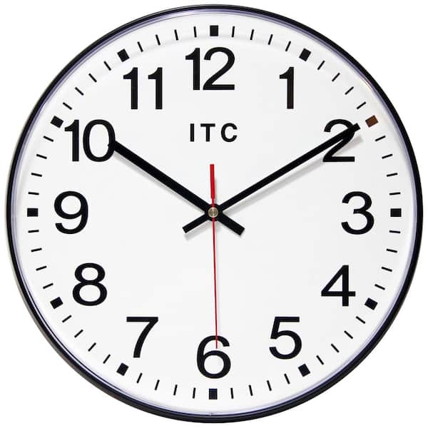 Infinity Instruments Prosaic 12 in. Round Business Wall Clock - Black Plastic Case With Shatter-Resistant Lens