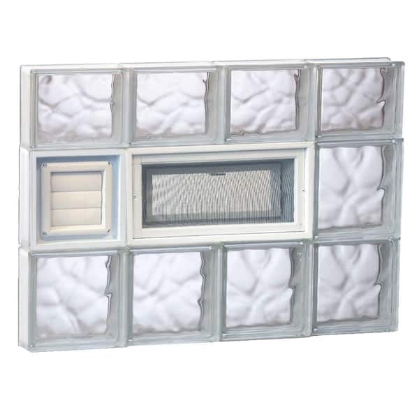 Clearly Secure 31 in. x 21.25 in. x 3.125 in. Frameless Wave Pattern Vented Glass Block Window with Dryer Vent