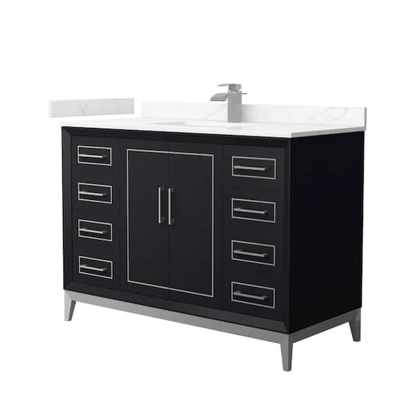 Wyndham Collection Marlena 48 in. W x 22 in. D x 35.25 in. H Single Bath Vanity in Black with Giotto Quartz Top