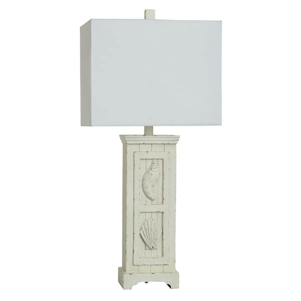 Cora 30 in. Old White Table Lamp with White Linen Shade