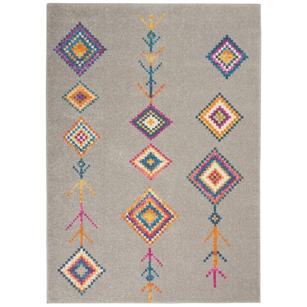 Nourison Passion Grey/Multi 4 ft. x 6 ft. Geometric Transitional Area Rug