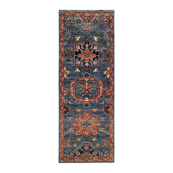 Solo Rugs Serapi One-of-a-Kind Traditional Light Blue 2 ft. x 7 ft. Runner Hand Knotted Tribal Area Rug