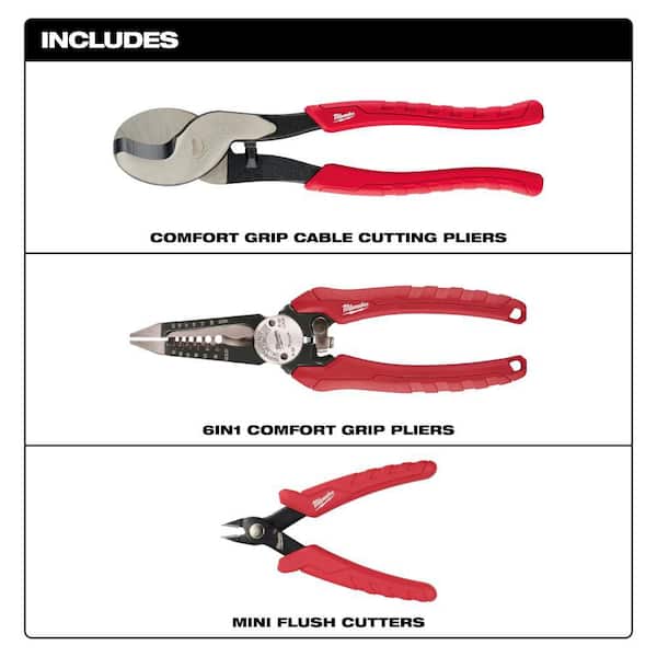 Comfort Grip Cable Cutting Pliers, Comfort Grip 6in1 Pliers and Mini Flush Cutters
