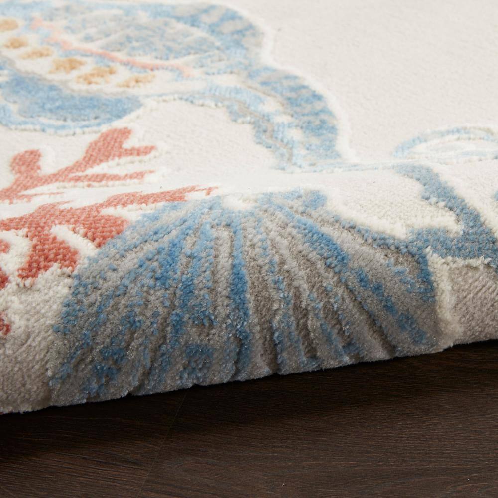 Ivory and Multicolor Geometric Nautical 5' x 7' Synthetic Rug