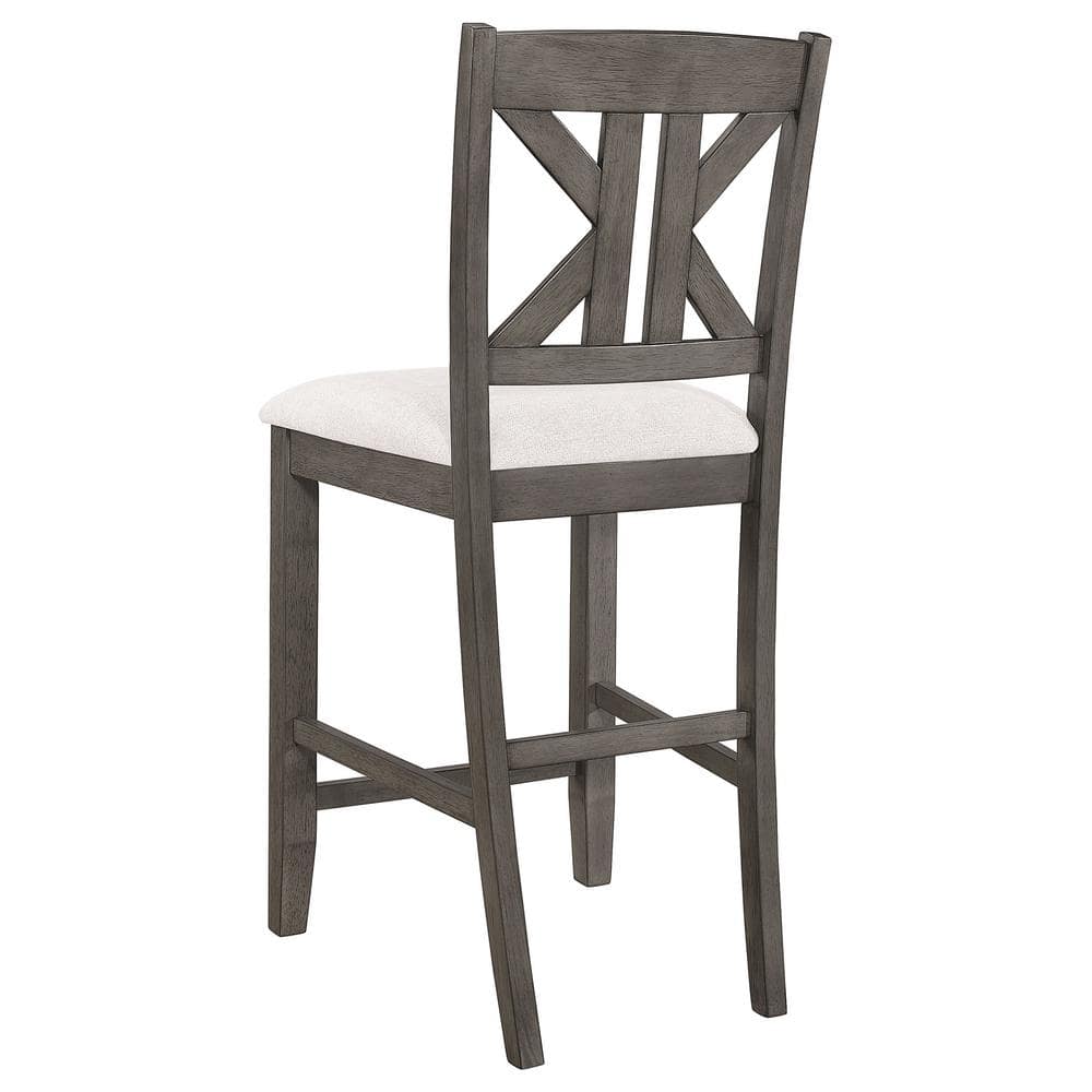 Athens Gray Wood Counter Height Stools with Cream Upholstered Seat, Set of 2