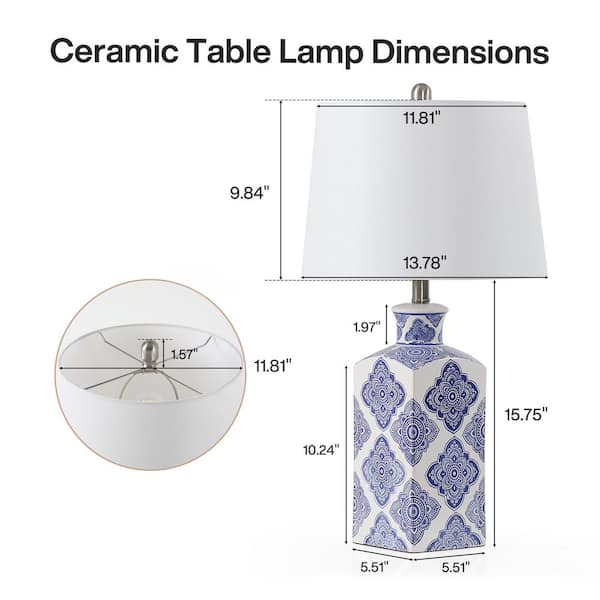 BYBLIGHT 27 in. Blue/White Chinoiserie Ceramic Table Lamp, Classic