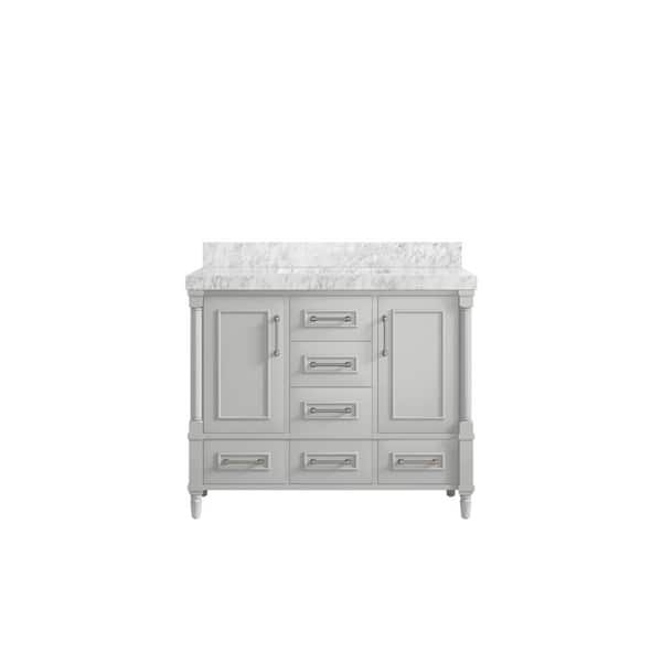 Willow Collections Hudson 42 in. W x 22 in. D x 36 in. H Bath Vanity in Coventry Gray with 2 in. Carrara Marble Top
