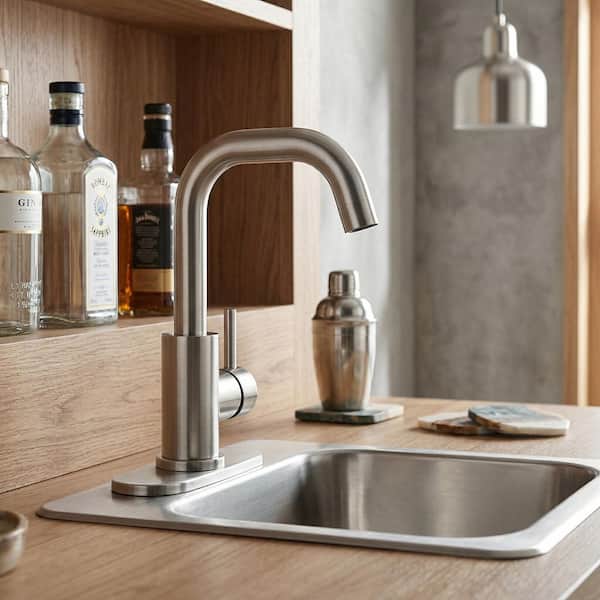 Single Handle Bar Faucet with 360° Spout Swivel in Brushed Nickel (Deckplate Included)
