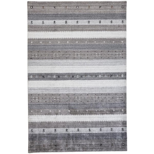 HomeRoots 5 ft. x 8 ft. Gray and Ivory Striped Area Rug 2000512671 ...