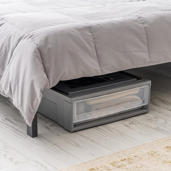 IRIS USA 27.5 QT. Under Bed Storage with Pullout Drawer, Gray 