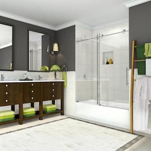 Coraline 56 - 60 in. x 60 in. Completely Frameless Sliding Tub Door in Brushed Stainless Steel
