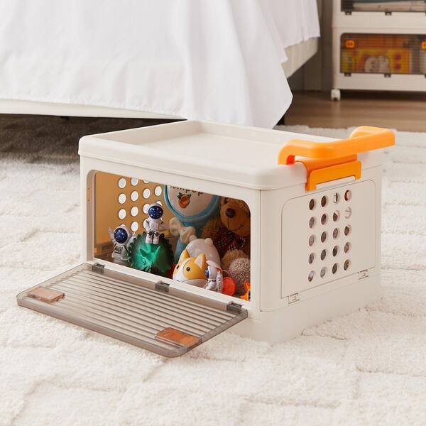 44 Qt Foldable Storage Bins With Lids & Doors – 3-Tier Stackable Organizer, Heavy Duty PP, Wheels