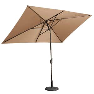 10 ft. Aluminum Pole Rectangular Market Patio Umbrella in Brown
