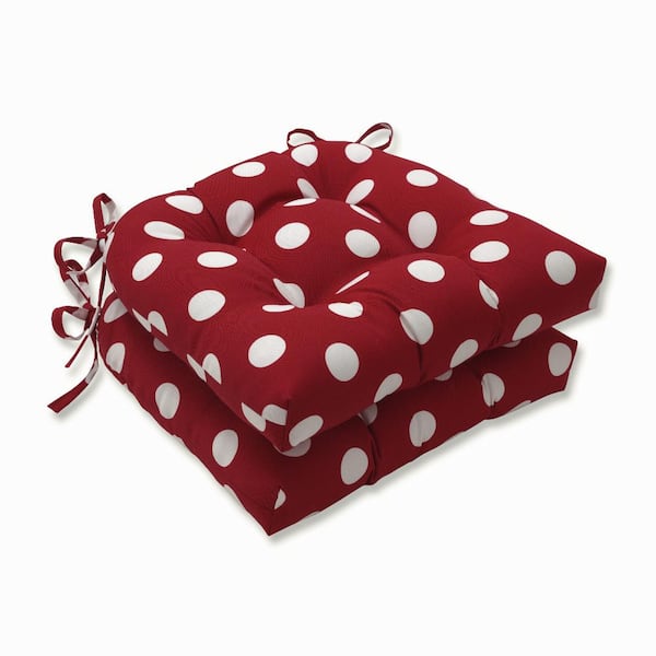 Pillow Perfect 17.5 in. x 17 in. Outdoor Dining Chair Cushion in Red/White (Set of 2)