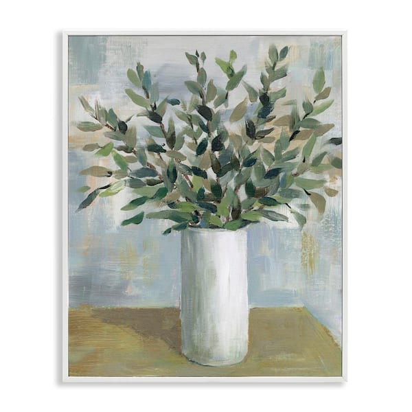 Stupell Industries Leafy Green Plant Vase by Cloverfield & Co. White Framed Nature Giclee Art Print 14 in. x 11 in.