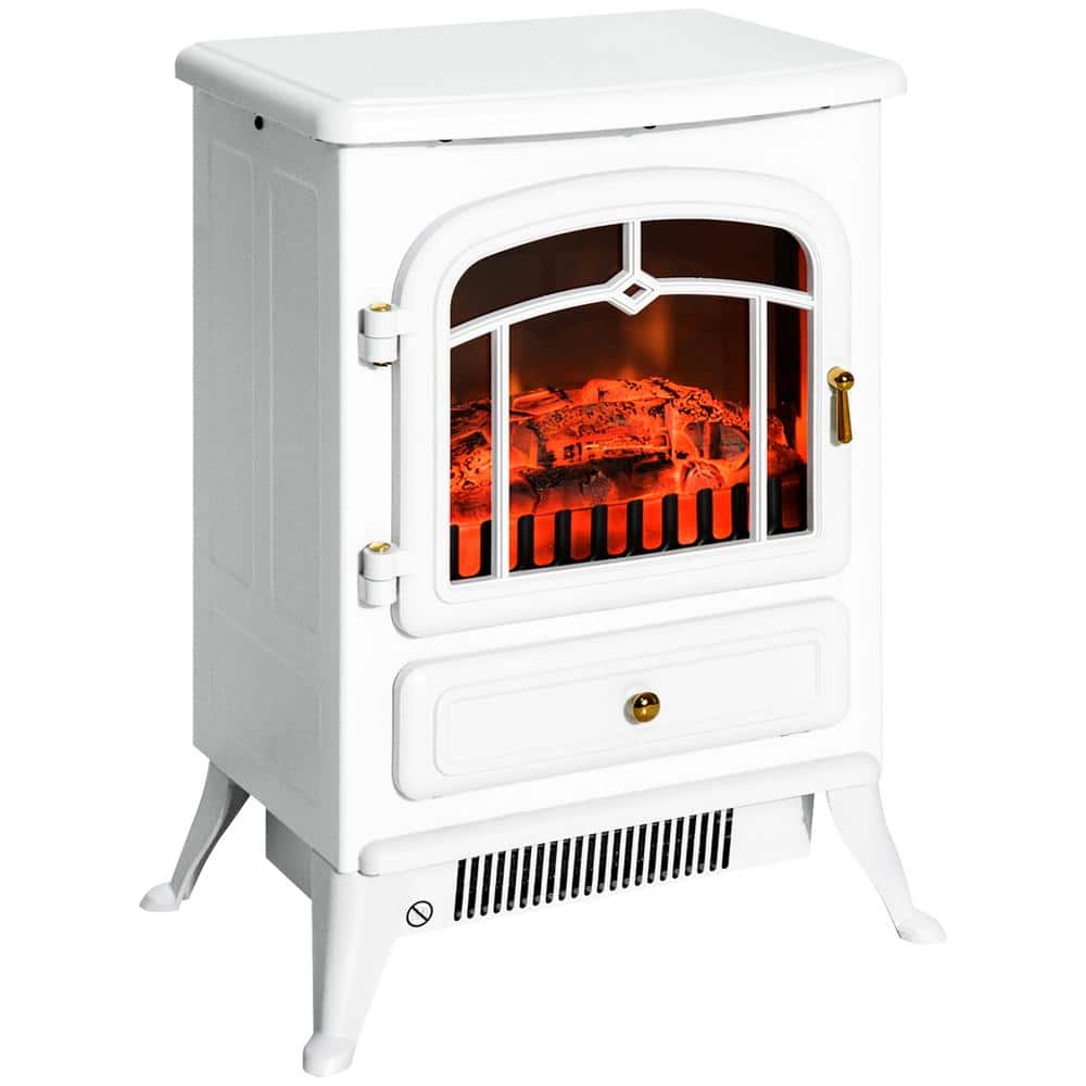 White 22" Freestanding Electric Fireplace Heater with LED Flames