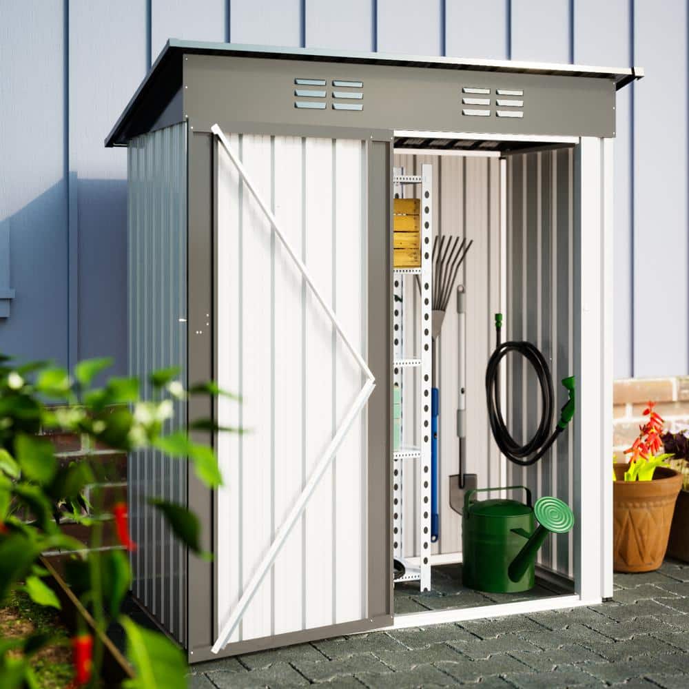 5 ft. W x 3 ft. D Metal Outdoor Storage Shed, Galvanized Metal Garden Shed 