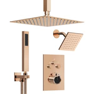 MultiplePress 12 in. 7-Spray Dual Showers Ceiling Mount Fixed and Handheld Shower Head 2.5 GPM in Polished Rose Gold