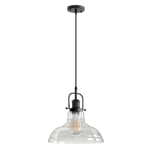 60-Watt 1-Light Black Modern Farmhouse Mini Pendant Light with Clear Glass Shade (Bulbs Not Included)