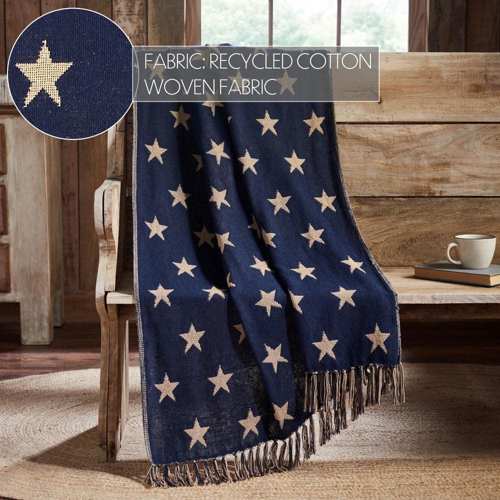 Navy Star Jacquard Woven Cotton Throw Blanket 50x60