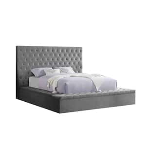 Jonathan Velvet Grey California King Tufted Bed with Storage