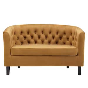 Prospect 49 in. Cognac Velvet 2-Seater Loveseat with Round Arms