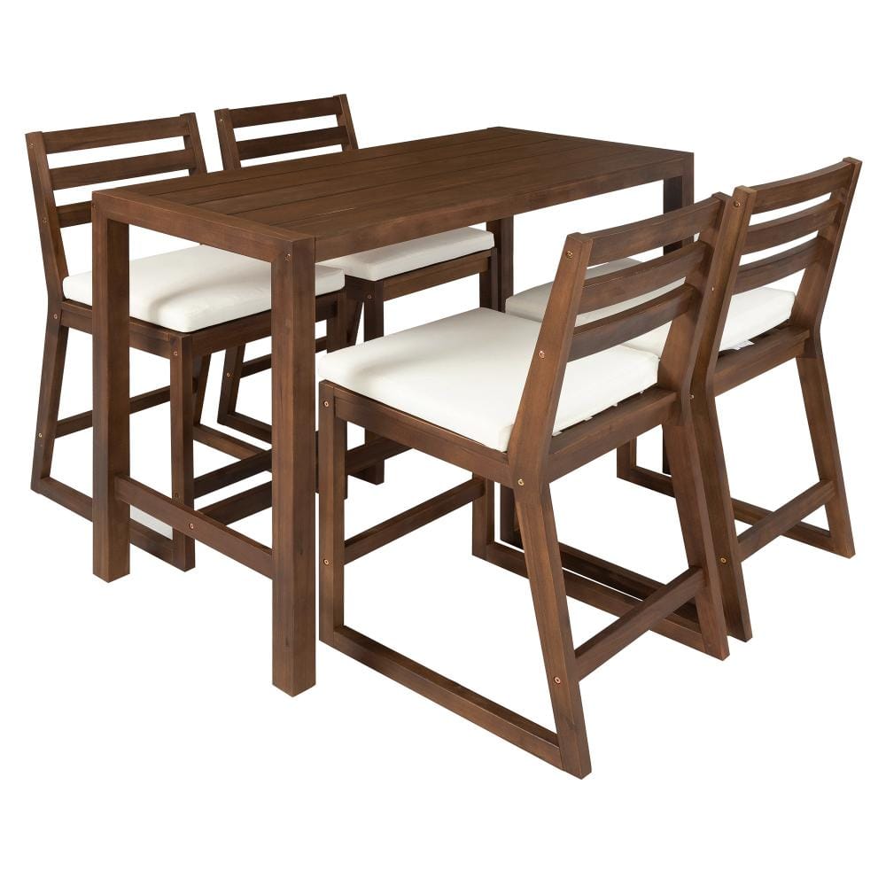 5-Piece Mocha Outdoor Acacia Wood Patio Dining Set with Beige Cushions price history on PriceWatchPro